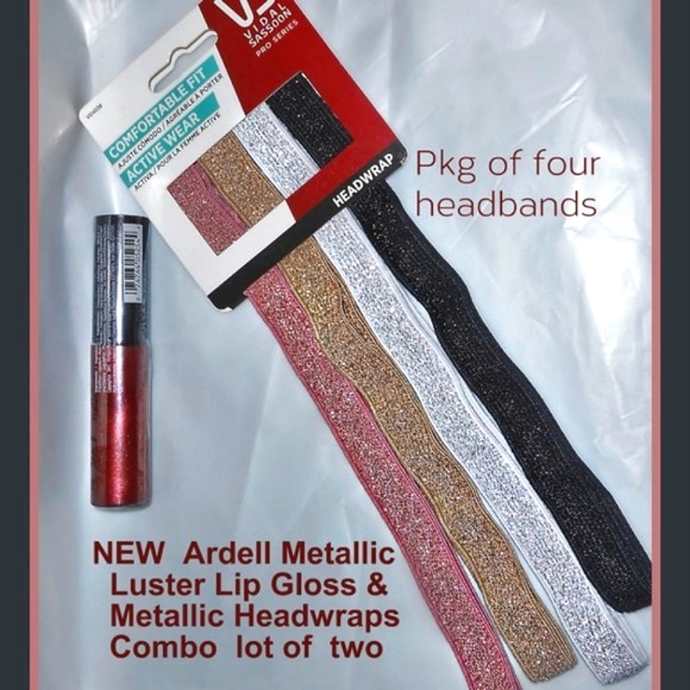 Lot: Metallic Lip Gloss & Vidal Sassoon Sparkling Glitter Headbands
